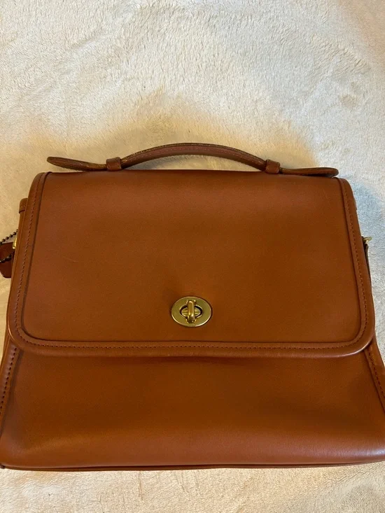 Coach tan Court Vintage Leather Top-Handle Satchel with Turn-Lock - Picture 8 of 11